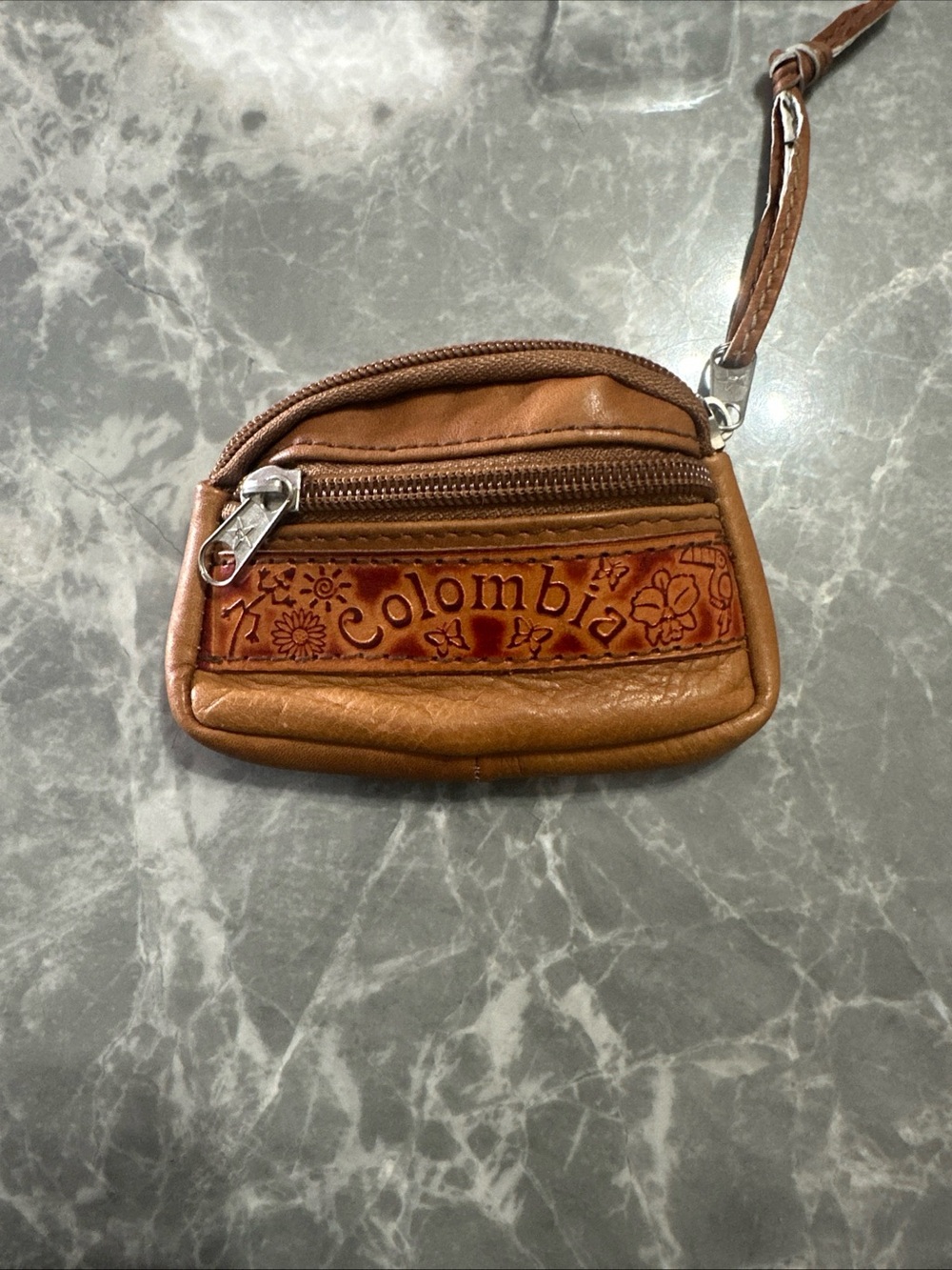 Vintage Cartagena Columbia  Leather Embossed Zip Up Change Purse